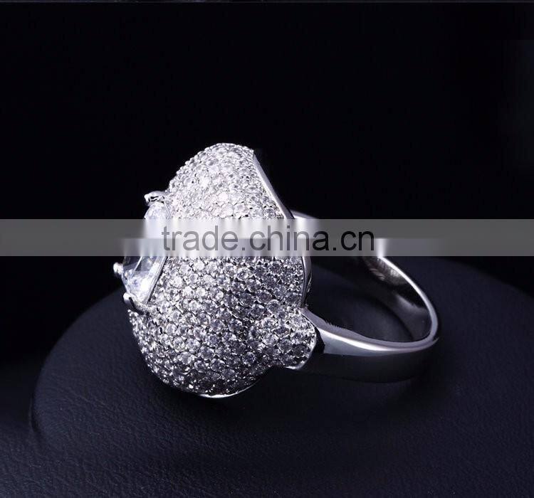 Newest Statement Fashion Pave Setting Cubic Zirconia Chunky Bridal Wedding Ring
