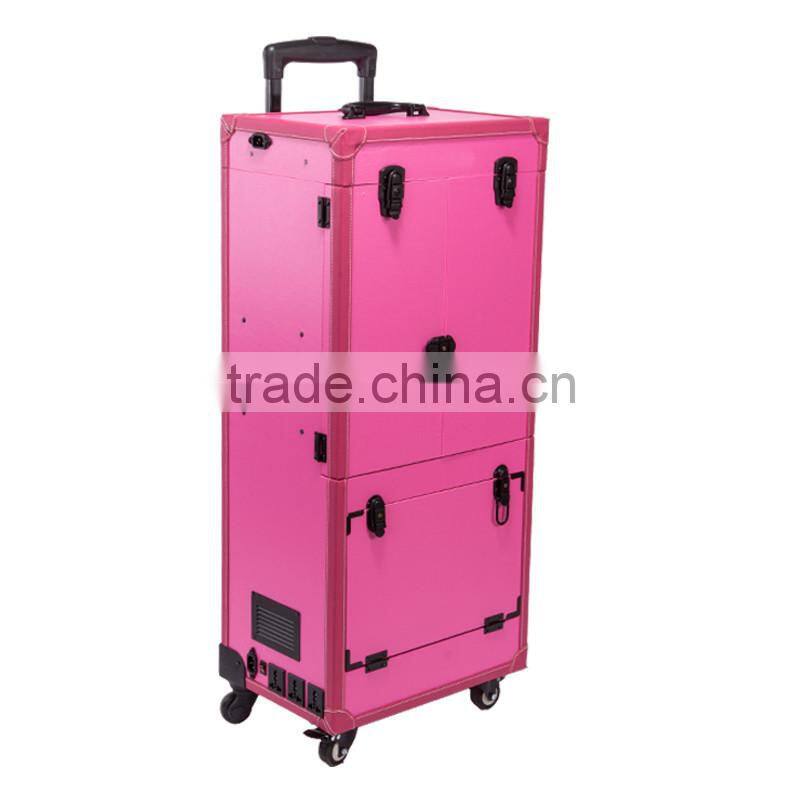 2016 DreamBaku hot sale pink multifunctional professional pvc trolley rolling makeup case with led lights