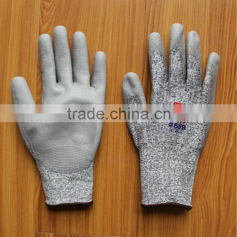 heat and cut resistance gloves with PU coated EN388