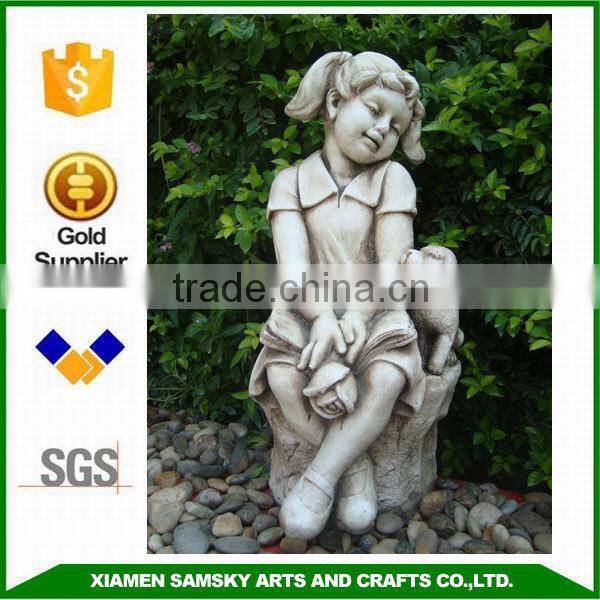 garden decoration fiberclay girl with dog statue
