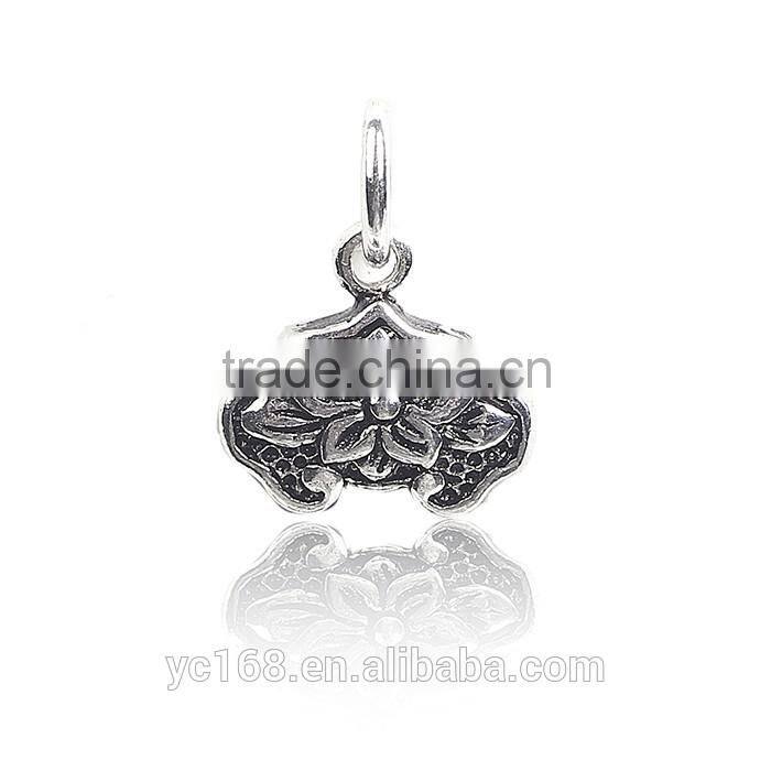 Yiwu Direct Happy Longlife Lock Shaped Thai Silver Charms Beads For Jewelry Making Supplies