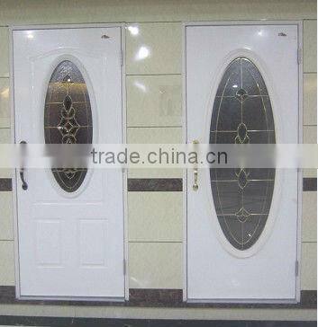 one and a half glass steel door with wooden edge