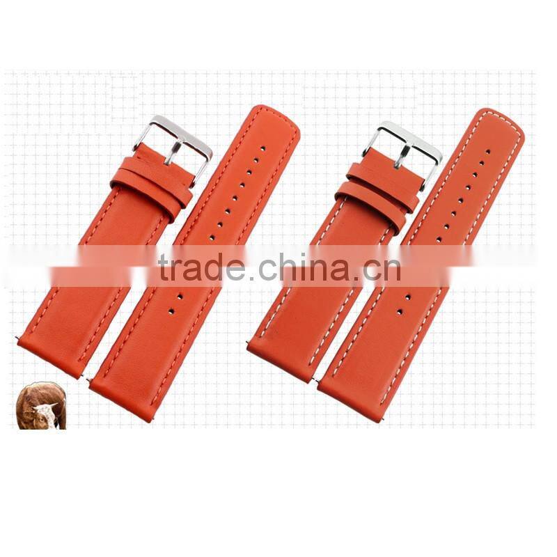 2015 New Style 22mm Black Orange Pink Leather watch strap wholesale 3pcs