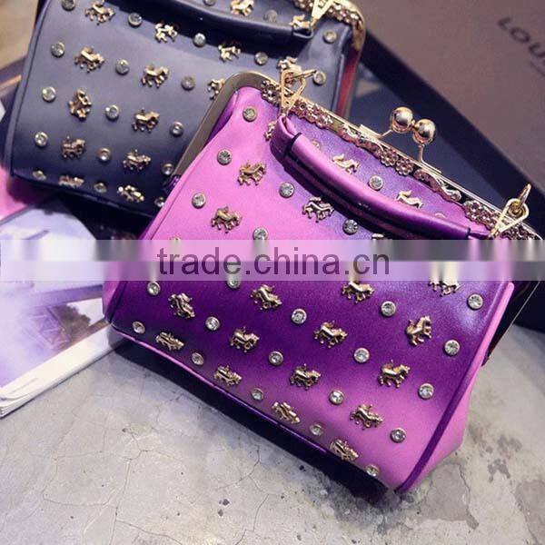Ladies Gradient color retro PU sling bags with studded rivet