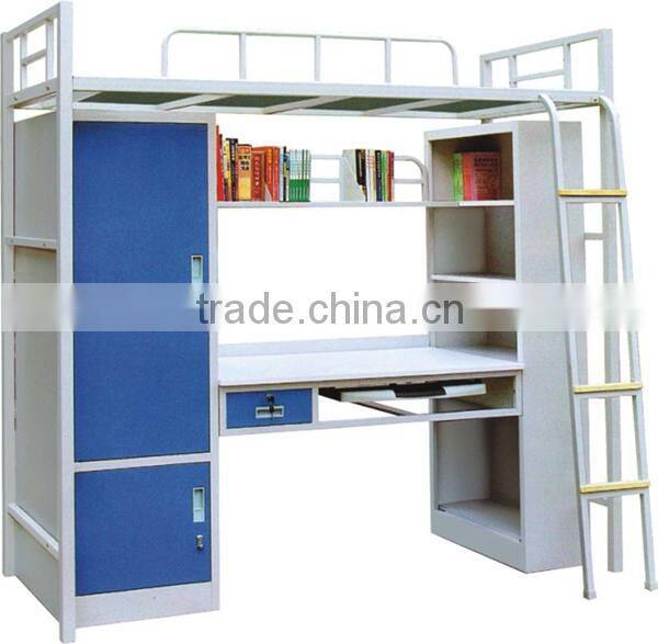 cheap environment friendly metal bunk bed with study table and cabbinet