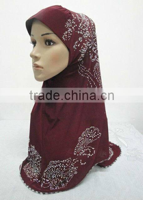H123 new design one piece muslim hijab with rhinesones