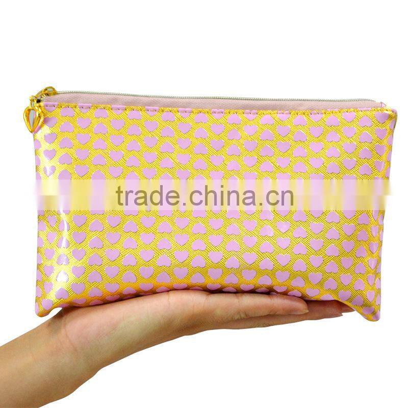 Golden Color With Heart Printing Makeup Brush Bag Case High Capacity