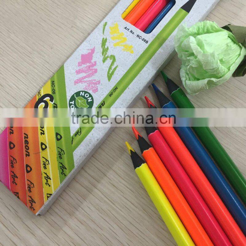 7" standard size triangular shape black wood neon color pencil