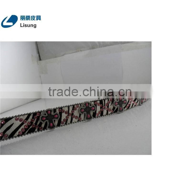 Hot Pink Strass Studded zebra stripe Horse Hair girls rhinestone belts