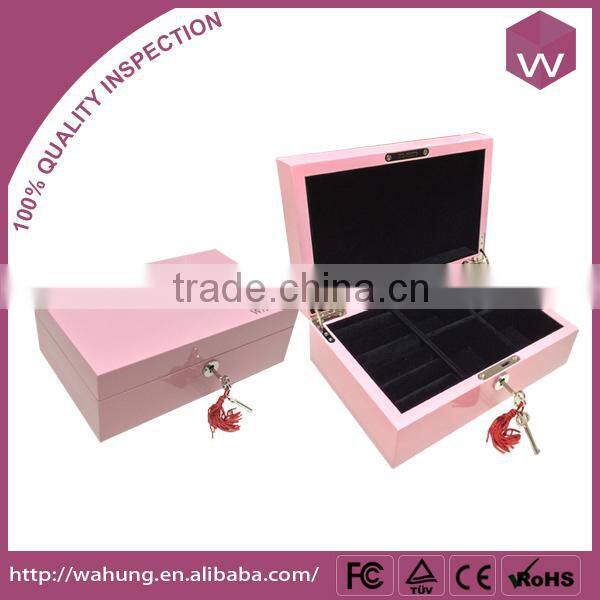 Pink Custom Logo Lacquer Wooden Storage Jewelry Box For Girl
