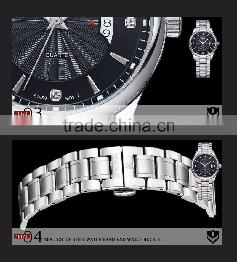 WEIDE Stainless steel Elegance Mens Custom logo Quartz Watch 5 atm water resistant