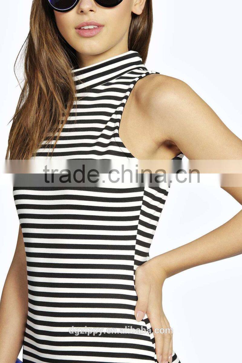 New fashion lady dress bodycon fit dress tripe high neck fashion dress 2015