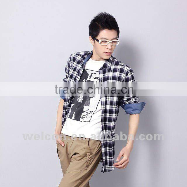 New pure cotton Italian style long sleeve casual fashion classic plaid flannel men's shirts