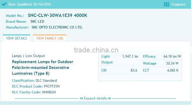 Pure white color temperature and dlc ul cul listed 30w led corn light factory price