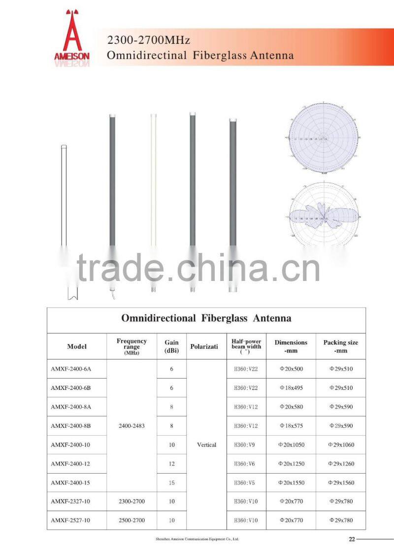 2.4G 2400 - 2483 MHz Omni wireless outdoor 10Km Fiberglass Antenna