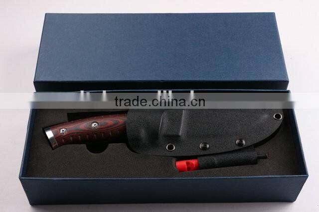 OEM wood outdoor multi military knife with fire starter and whistle