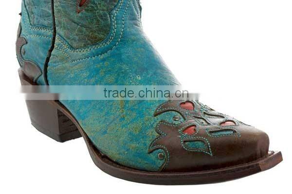 Womens Brown Turquoise Robin Flower Print Western Leather Rodeo Cowgirl Boots