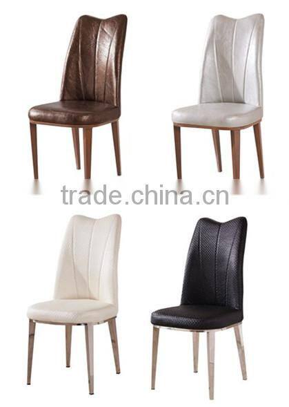 French style antique pu leather dining chair with concave streamed headrest