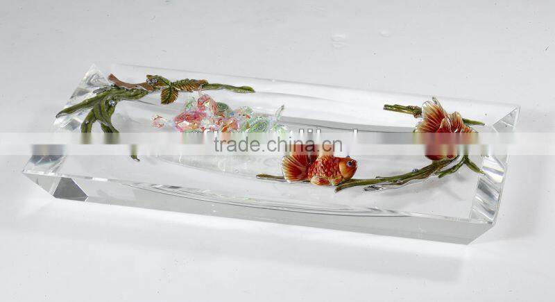 RORO Enrichment gold fish enamel crystal glass fruit holder candy plate