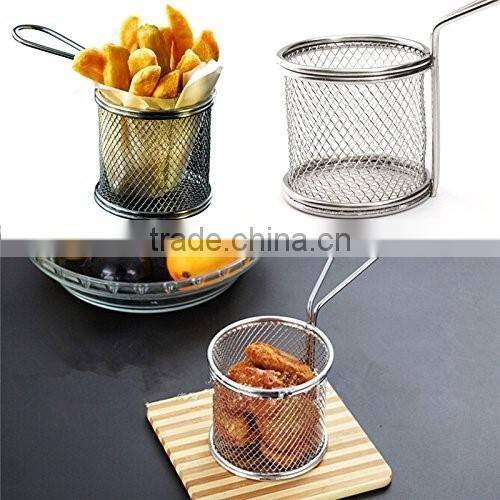 mini fying basket for potato chips storage basket and Mini Stainless Steel Fries Net Fry Fryer Basket 8cm Small Round Net
