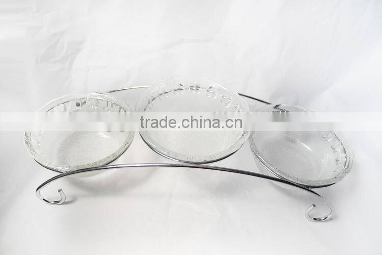 3pcs/set apple shape deep glass fruit bowls set with iron stand