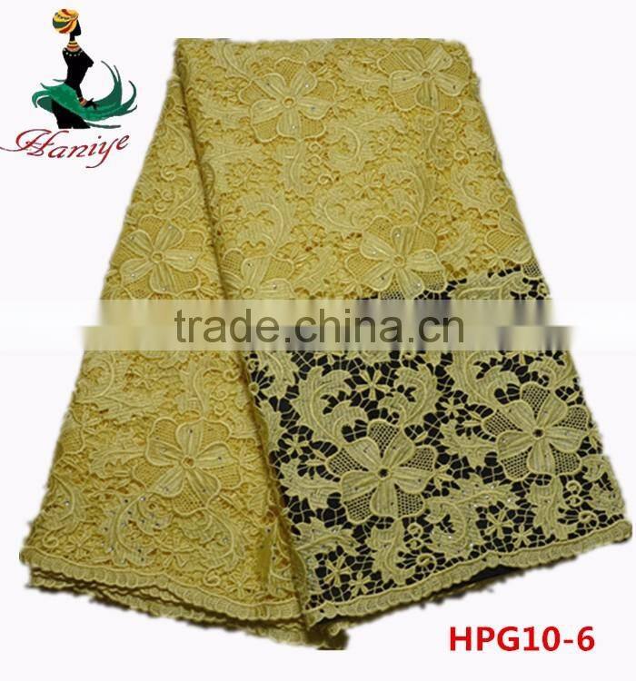 Haniye 2016/HPG10 Wholesale African High Quality Guipure Water Soluble Lace Fabric,Beaterful Flower stones Lace Fabric
