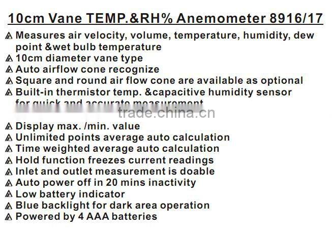 AZ-8916 10cm Vane TEMP&Anemometer Measures Air Velocity Volume Temperature Tester AZ8916