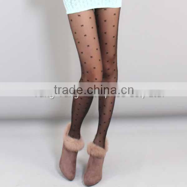 Taiwan Factory Sweet Bow Shiny Black Tights