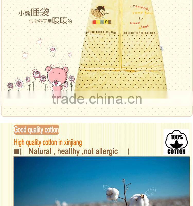 Children's 100% cotton baby sleeping bag detachable sleeve and detachable cotton fillings quilt for four seasons yellow color