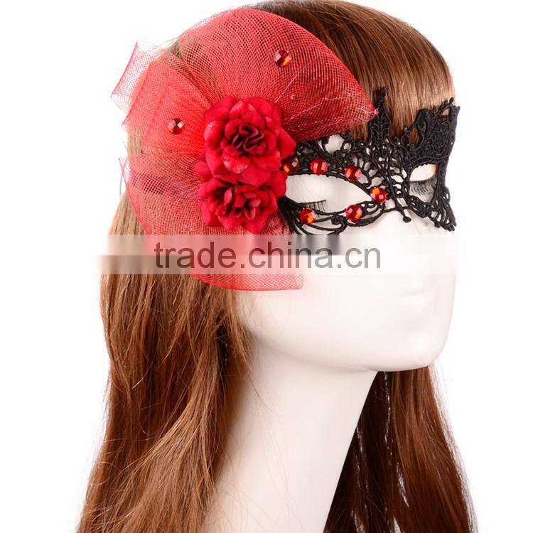 MYLOVE red rose handmade fabric mask with rhinestone ML5041