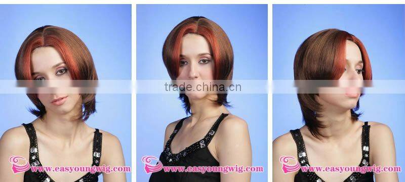 Fashion two color mix highlight red synthetic hair style full lace wigs