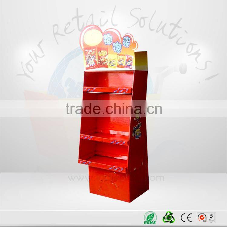 pos display for promation in store ,pos 3 tier store retail paper display stand ,popcorn store displays for advertising