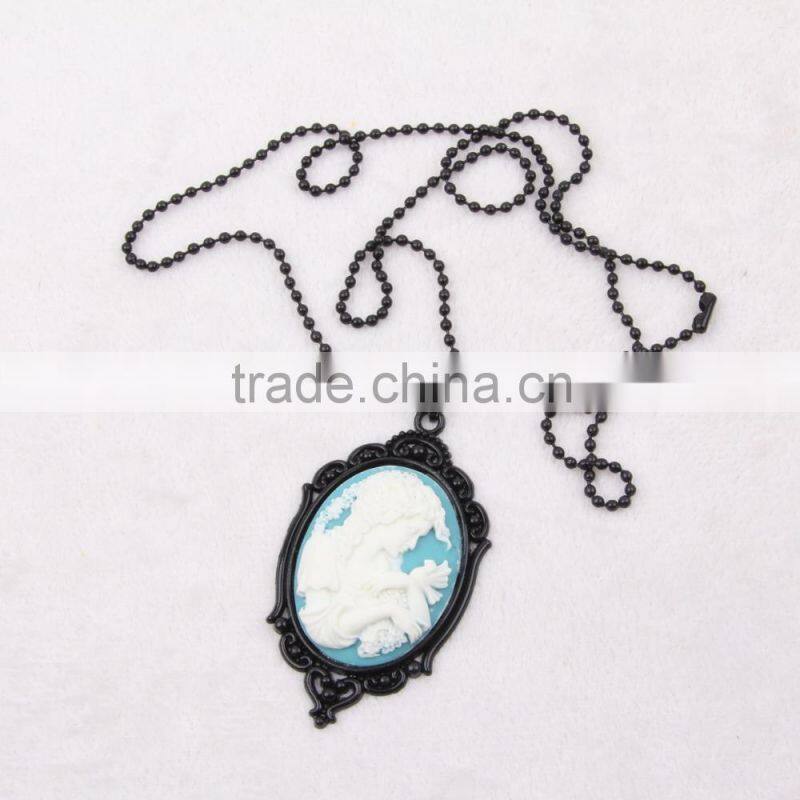 fashion jewelry necklace steampunk necklace classical blue resin silhouette cameo black pendant 2015 new made in China yiwu