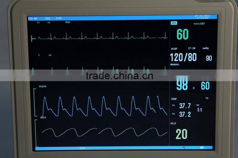 Low cheap Portable 6 parameter ECG/NIBP/SPO2/PR/TEM/REP 8-inch Patient Monitor with Optional Printer CE/ISO