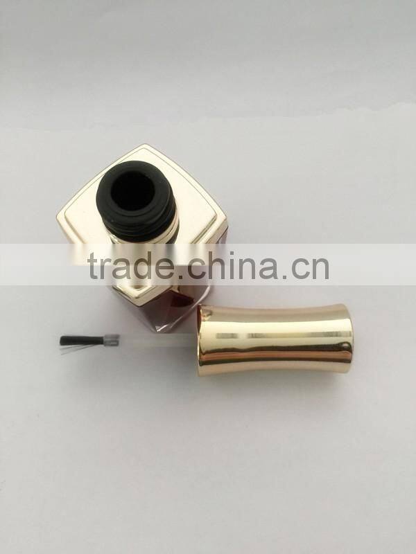 Red painted nail polish bottle with UV cap and shoulders