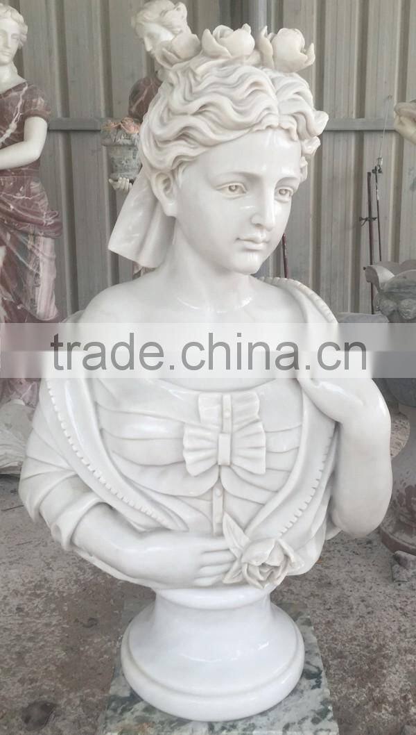 White Marble Carved Beautiful Female Head Bust Statue