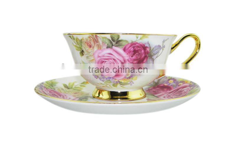 200ml Bone China European Style Flower Pattern Coffee Cup with Saucer Set for Valentines Gift