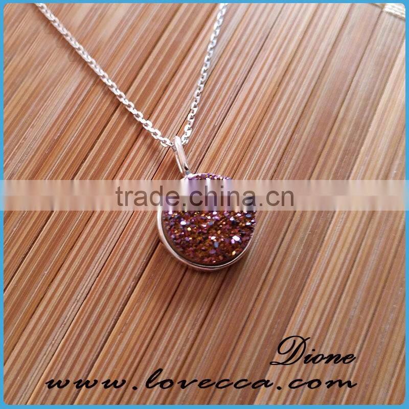 Wholesale 925 Sterling Silver Necklace 10mm Round Pendant Natural Druzy Necklace