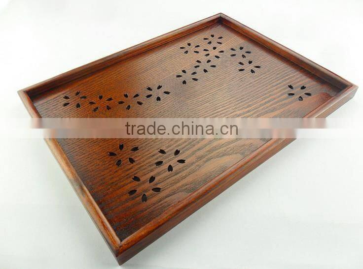 Hollow carved wooden tea tray