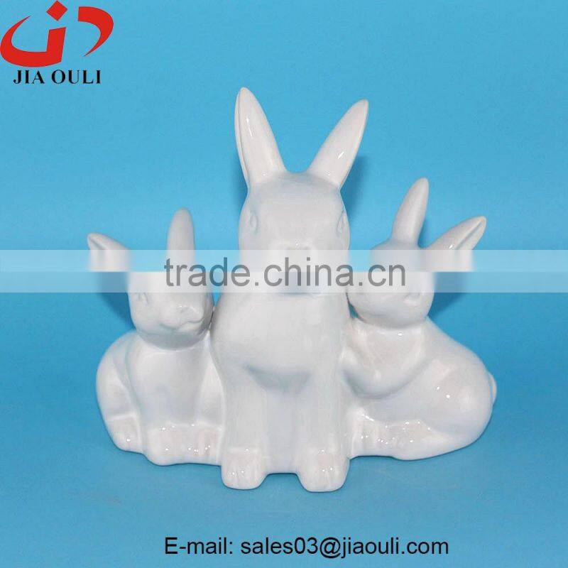 BSCI Audit Factory Easter Top Sale Ceramic Rabbit Figurines, White Porcelain Ceramic Rabbits