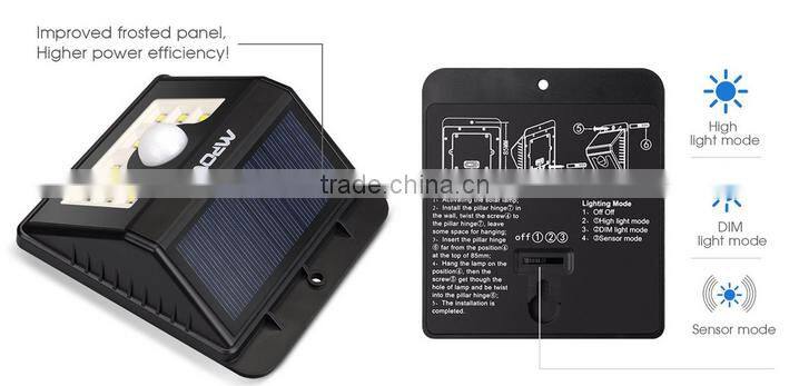 Solar PIR Sensor Lamp , 8Led Waterproof Wireless Security Solar Powered Wall Light Movement Activitive Light 3 Mode