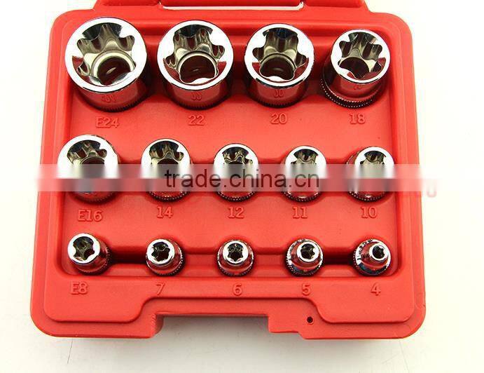 14pcs 1/4 3/8 and 1/2 Drive E-type Socket Set Star Socket wrench