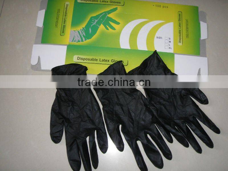 Tattoo Gloves--Powder Free/Black/Natural Latex/100pcs per box