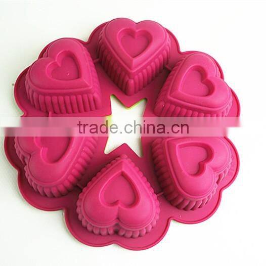 11052 Six Holes Heart Shaped Cake Mould Silicone Mould