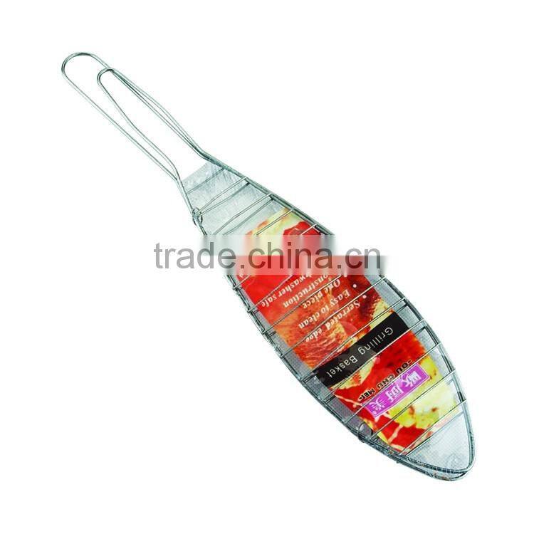 Chrome mini bbq fish grill wire mesh basket for backyard grilling