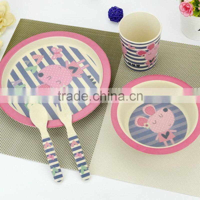 Wholesale Dishes Plate Set For Baby Kids Bamboo Fiber Dining Plate Set