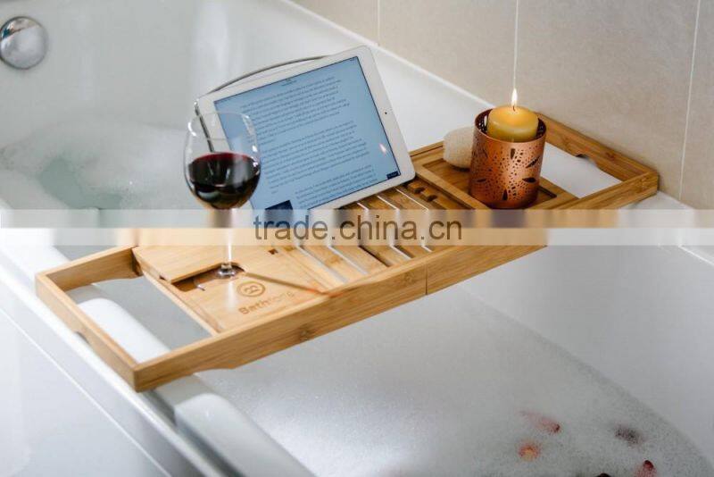 Bamboo Bathtub Caddy - Bathtub Tray - With Book Holder