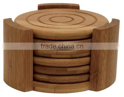 Bamboo Coaster Set with a Natural Finish, Each Measures 4x4" & Prevents Condensation