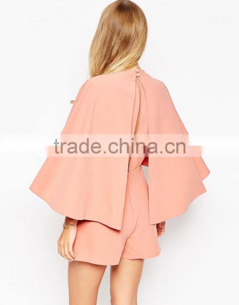 2015 China factory OEM ODM fashionable customized Occasion Romper with Cape and Keyhole
