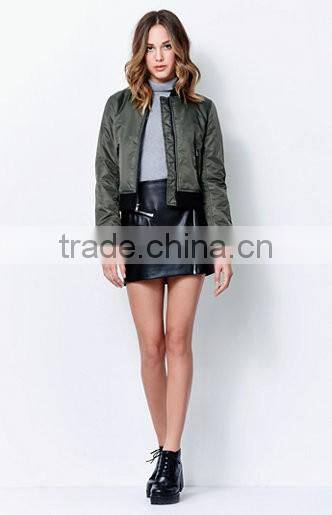 Wholesale Fahion Women Solid Color Bomber Cropped 100% Nylon Jacket